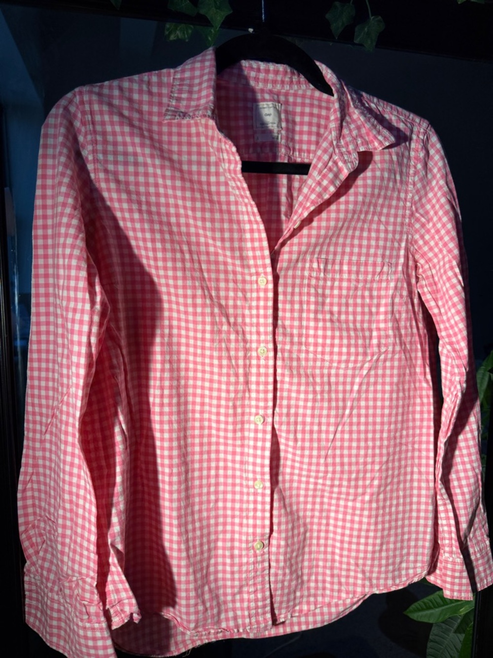 GAP Pink and White Gingham Button-Down Shirt
